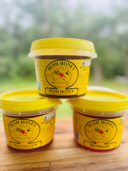 A variety of 1kg tub‘s of Bush honey-The Village Grocer Club