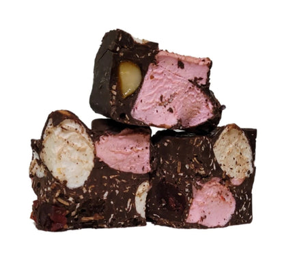 Poppy’s own Rocky Road Macadamia and Cherry Dark Chocolate-The Village Grocer Club