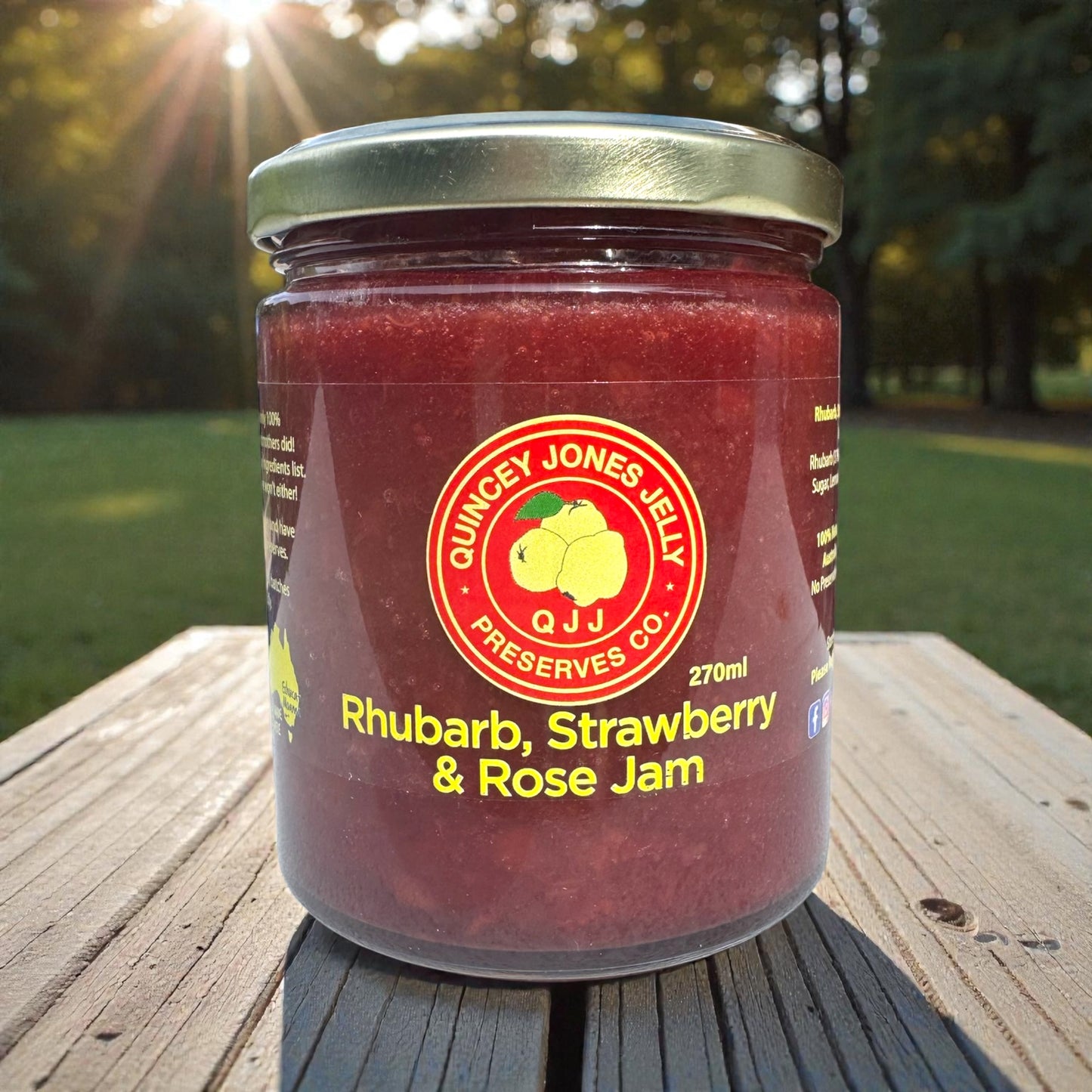 Quincey Jones Rhubarb Strawberry & Rose Jam